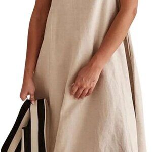 Women Linen Maxi Dress Sleeveless Spaghetti Straps Beach Vacation Casual
